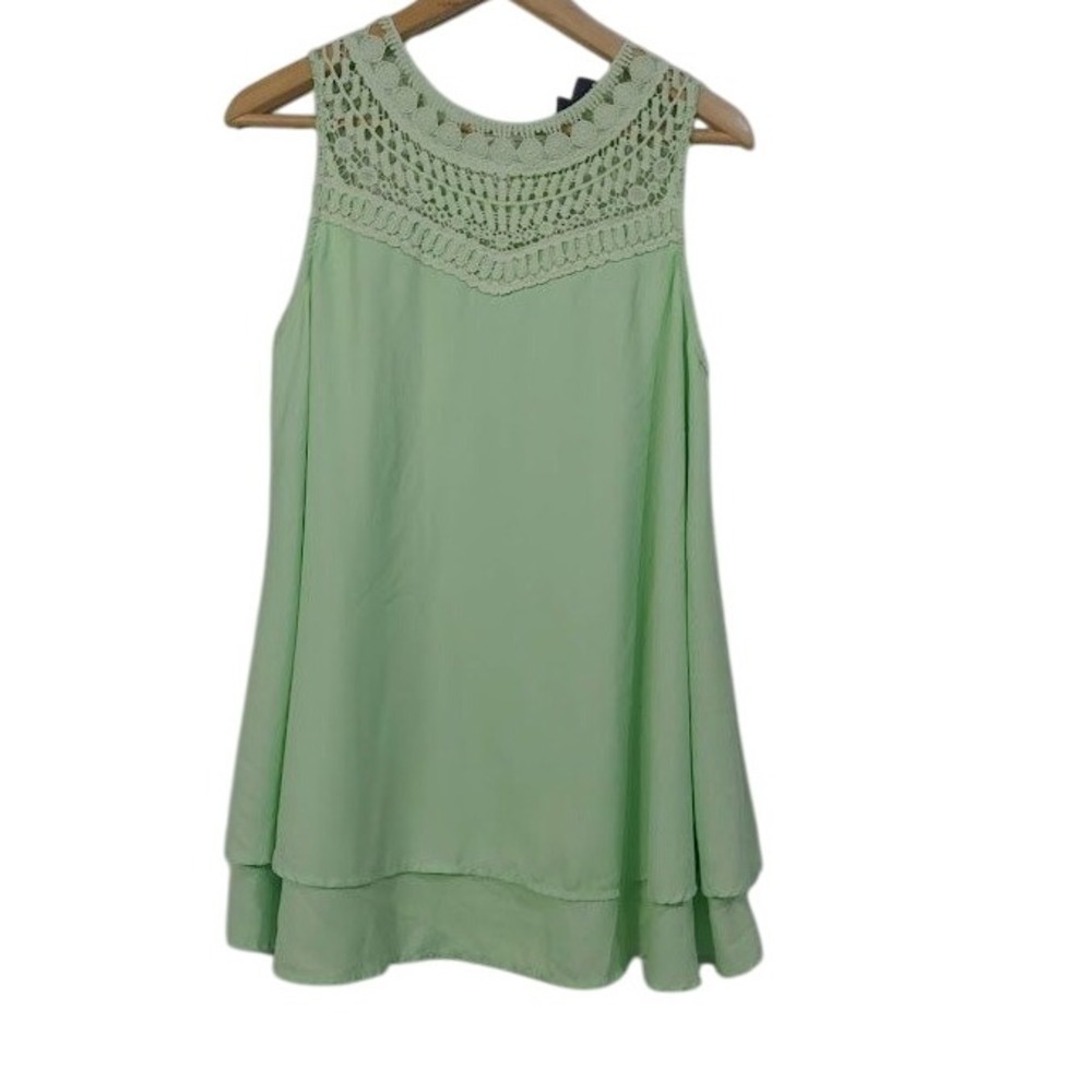 Roaman's Womens Dress Size 12W Light Green‎ Crochet Neck Layered Sleeveless
